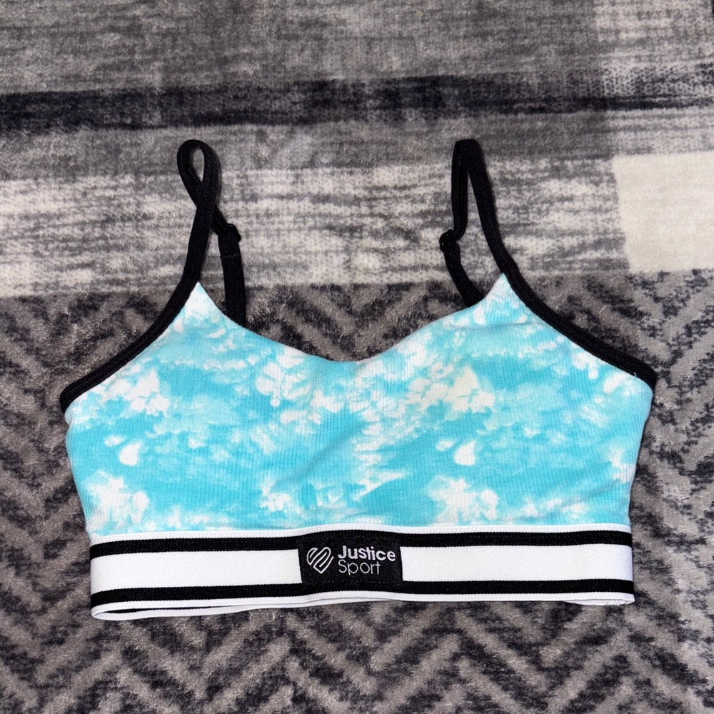💰Justice Sport Aqua and White Kids Bralette